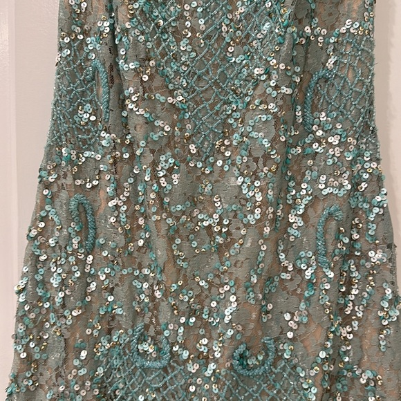 Aidan Mattox blue green sequin lace dress - Picture 5 of 11